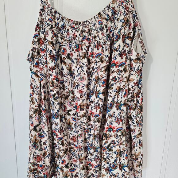 Evereve Floral Smocked Swing Tank Top Lined strappy Colorful Size Large - Picture 3 of 8